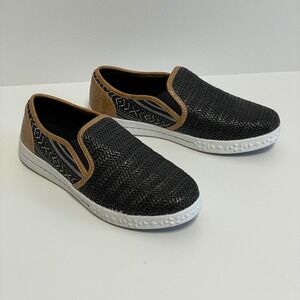 Muk Luks Women's Black Woven Slip On Shoes Aztec Sneakers Size 8.5